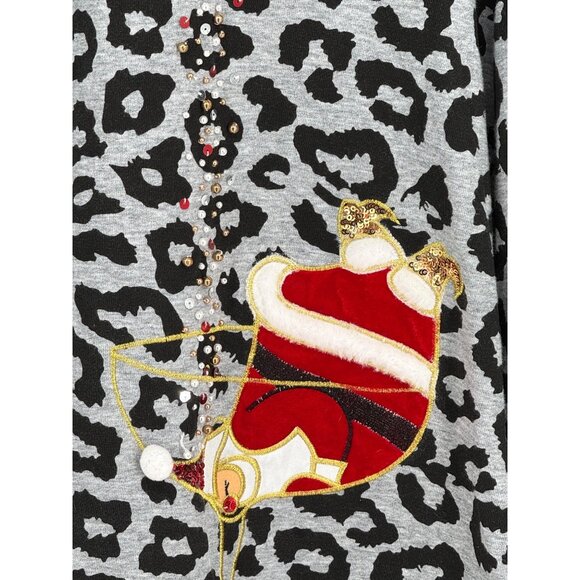 Berek Studio Womens Leopard Print Long Sleeve Tunic With Sequins & Santa Appliqu - Picture 3 of 7